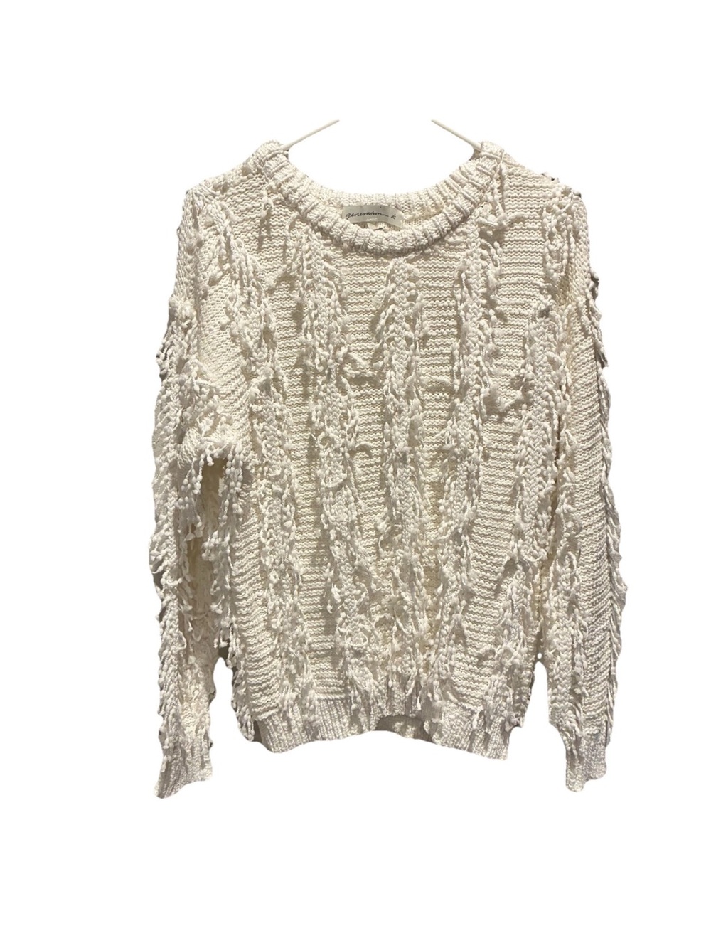 Generation K for The Buckle Textured Fringe Cream Crewneck Sweater Women Size S